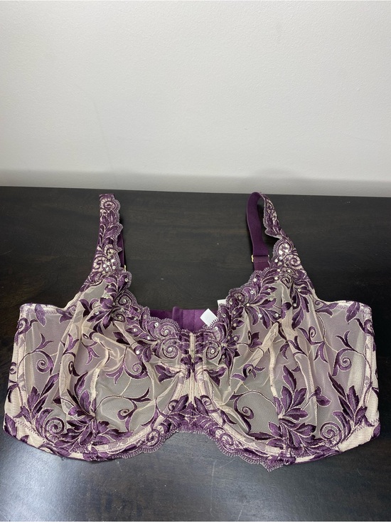 Soma Other - Soma Purple Floral Embroidered, Rhinestone  Bra with Beige Sheer Mesh